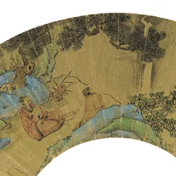 Two Scholars in a Mountainous Landscape, 1656 (bläck och färger på guldpapper)